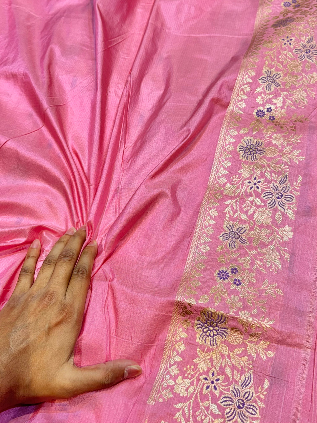 Baby Pink 100% Pure Banarasi Katan Silk Meenakari Saree