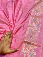 Baby Pink 100% Pure Banarasi Katan Silk Meenakari Saree