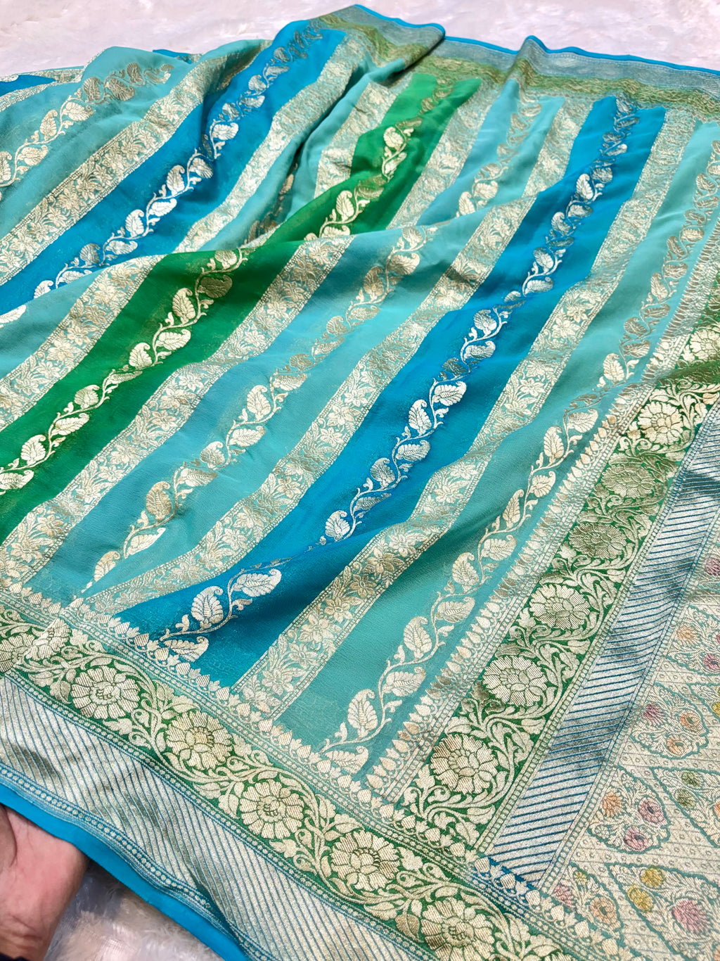 Blue 100% Pure Banarasi Khaddi Georgette RANGKAAT Saree