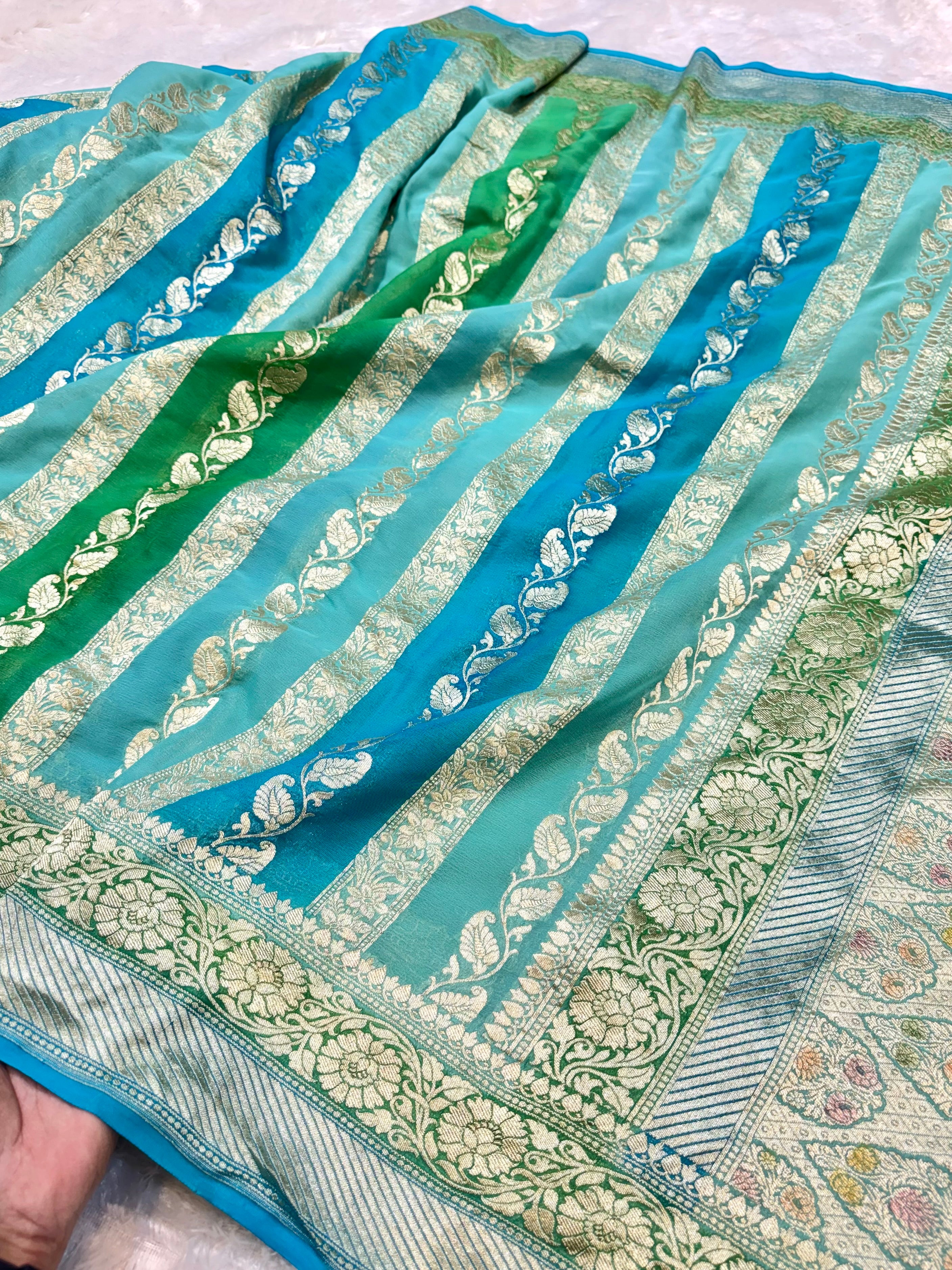 Blue 100% Pure Banarasi Khaddi Georgette RANGKAAT Saree