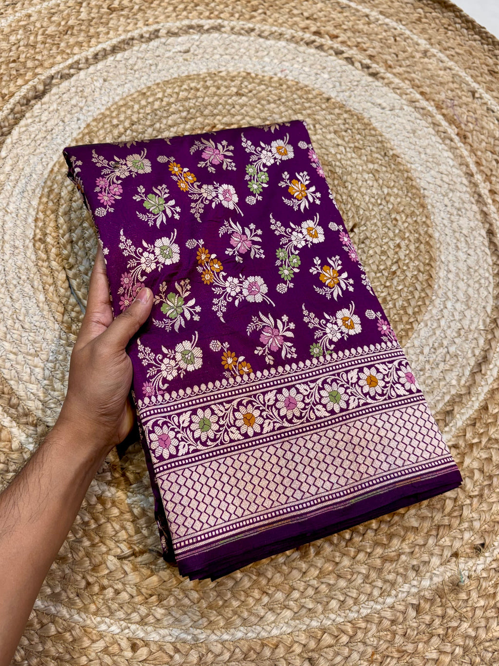 Wine Purple 100% Pure Banarasi Katan Silk Meenakari Saree