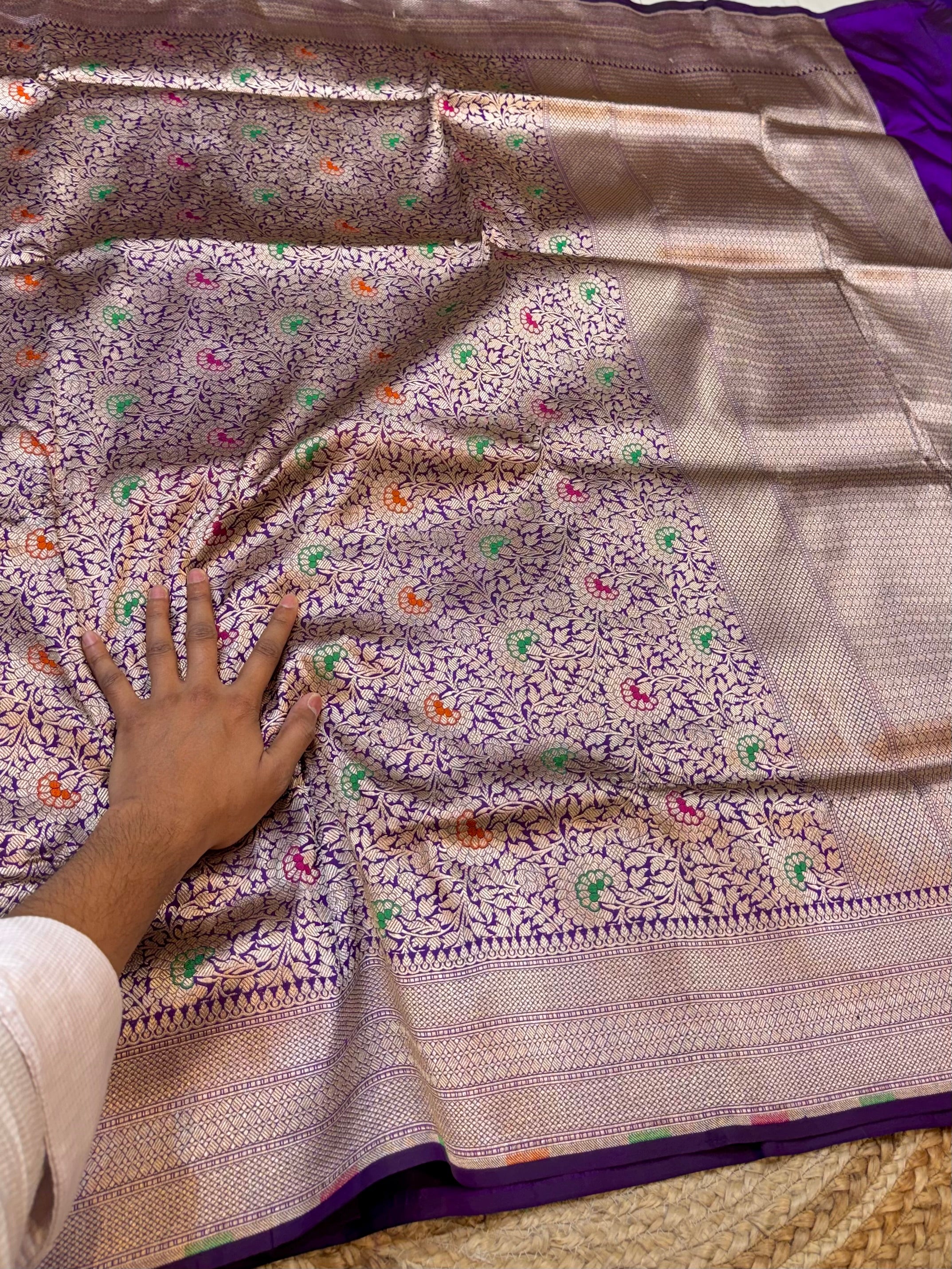 Prebook | Violet Purple 100% Pure Banarasi Katan Silk Meenakari Brocade Saree