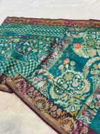 Peacock Green 100% Pure Ektara Banarasi Kora Jamdani Saree