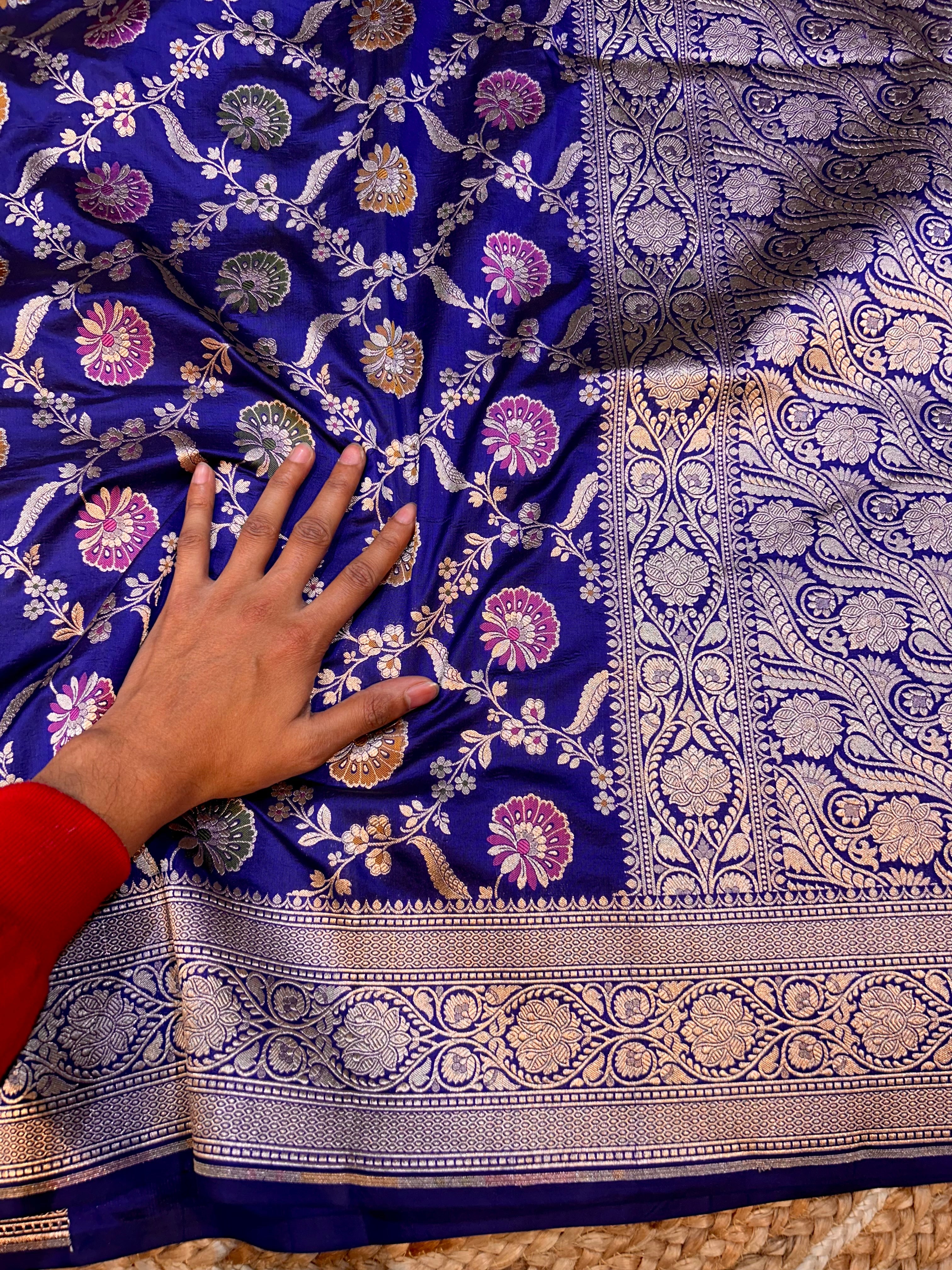 Royal Blue 100% Pure Banarasi Katan Silk Meenakari Saree