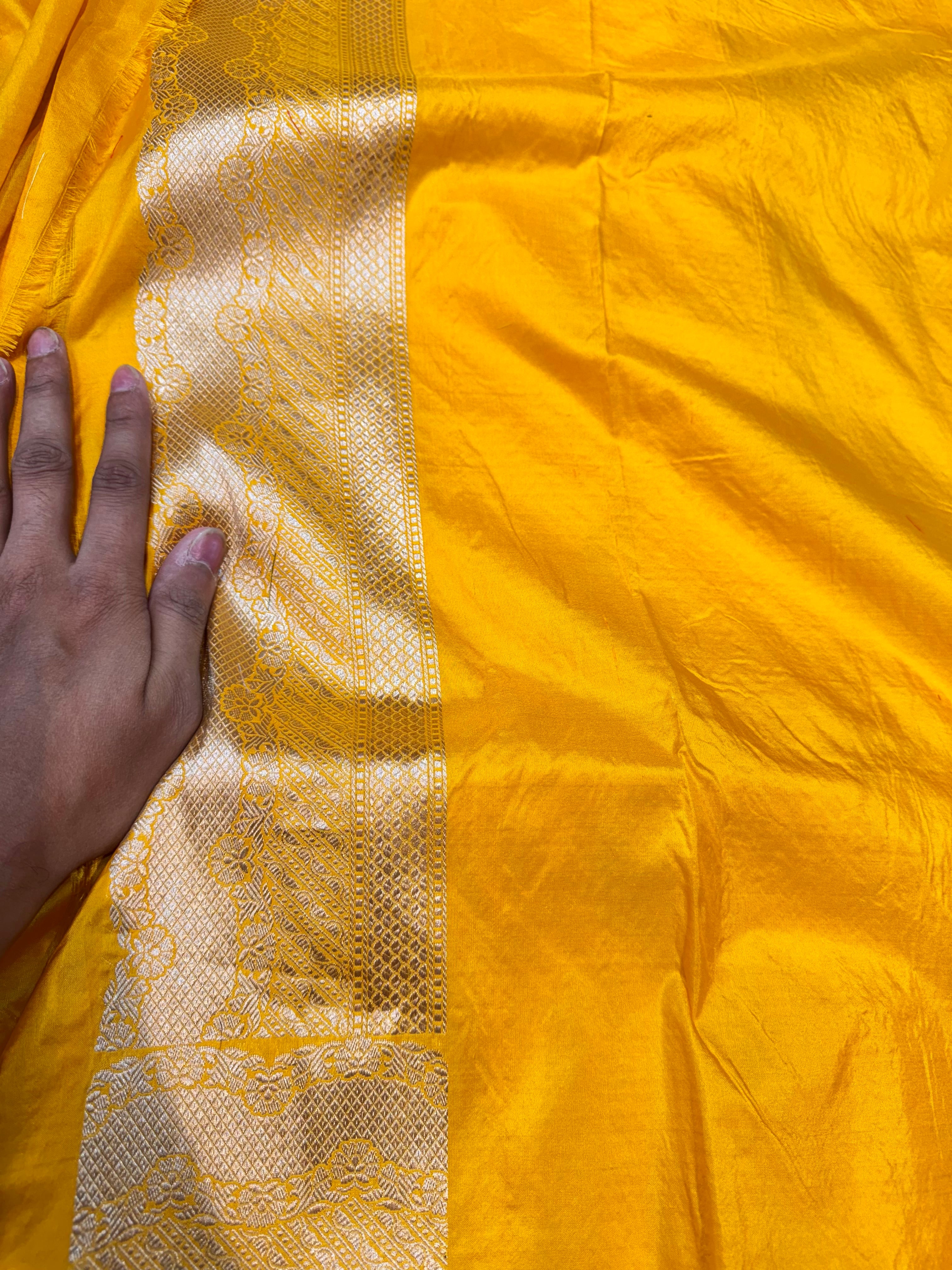 Yellow 100% Pure Banarasi Katan Silk Meenakari Saree