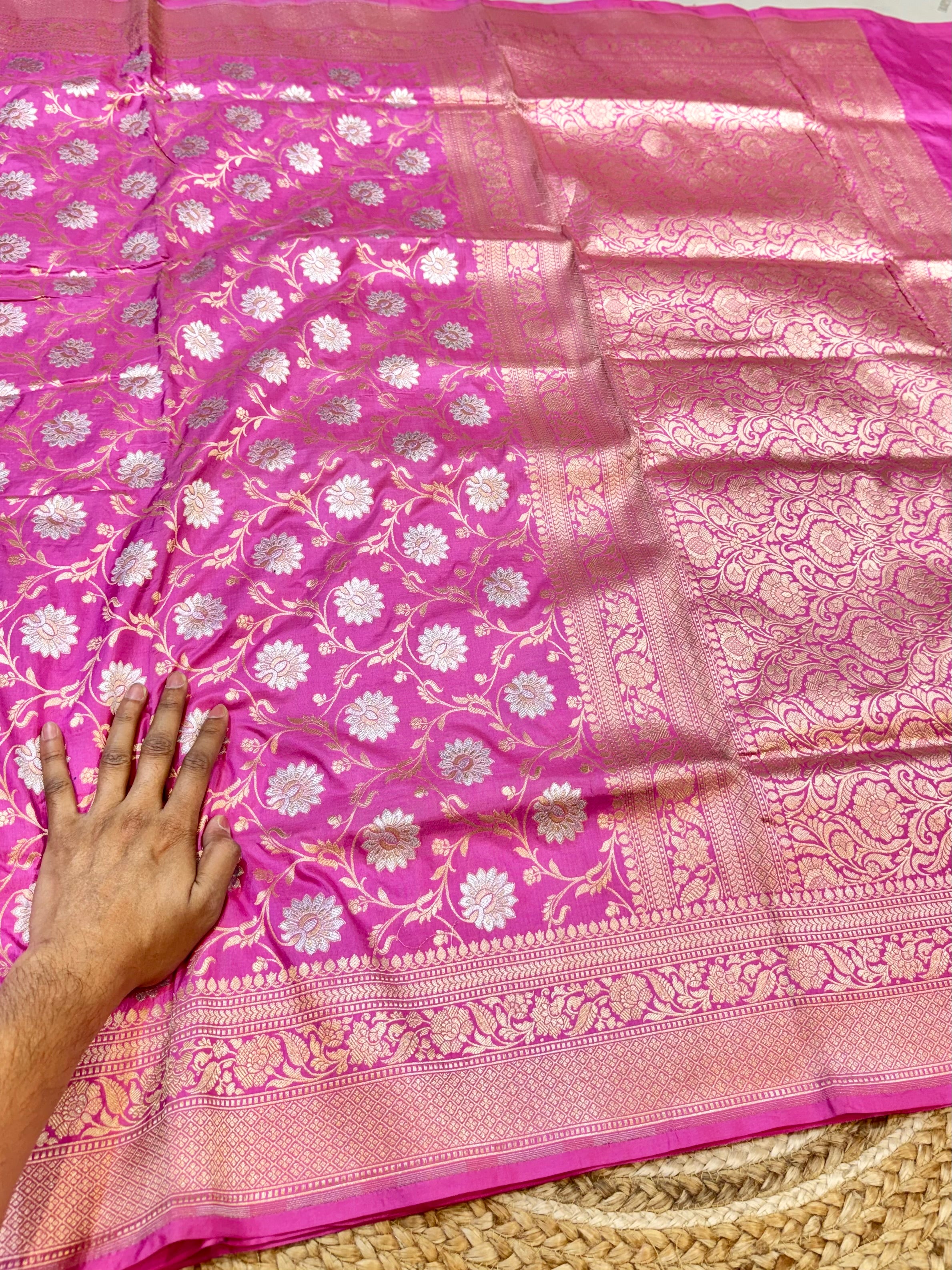 Pink 100% Pure Banarasi Katan Silk Meenakari Saree