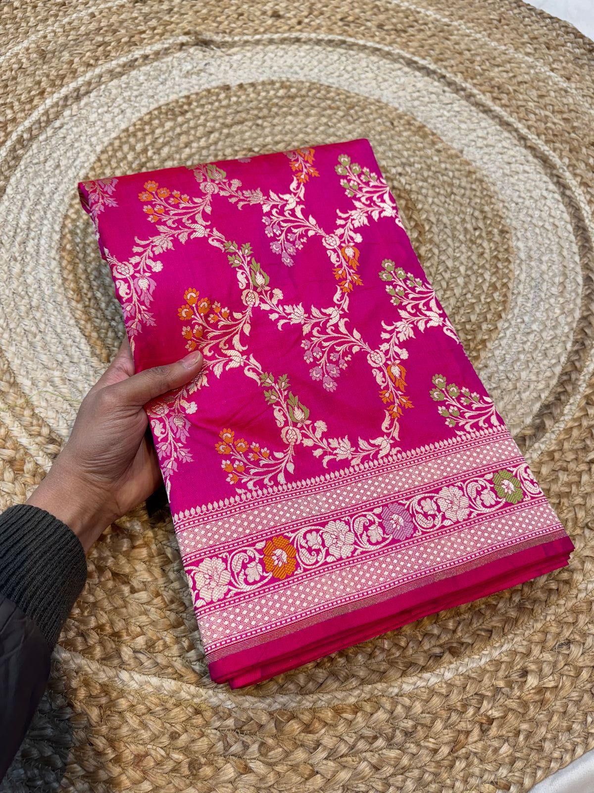 Prebook | Rani Pink Pure Banarasi Katan Silk Meenakari Saree