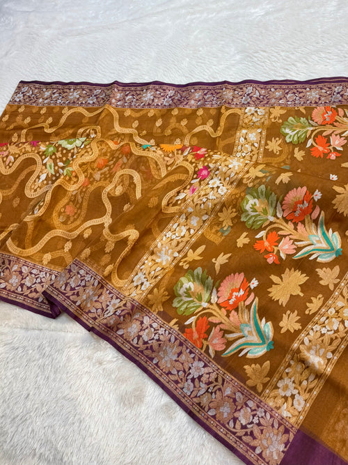 Cheeku Pure Banarasi Ektara Kora Jamdani Saree