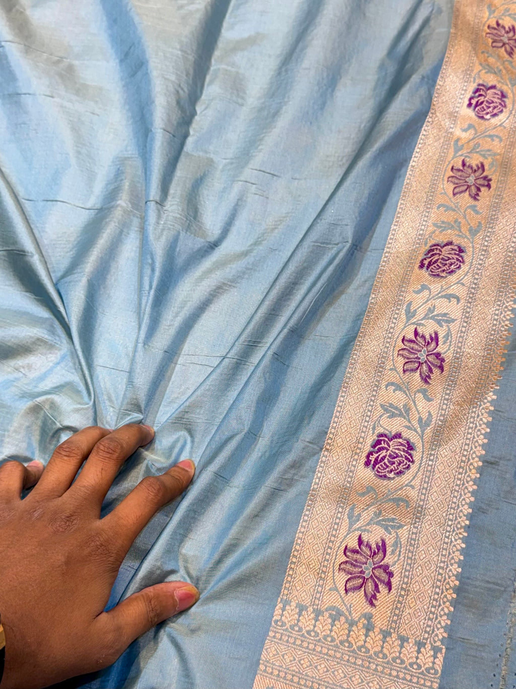 Prebook | Powder Blue Pure Banarasi Katan Silk Meenakari Saree