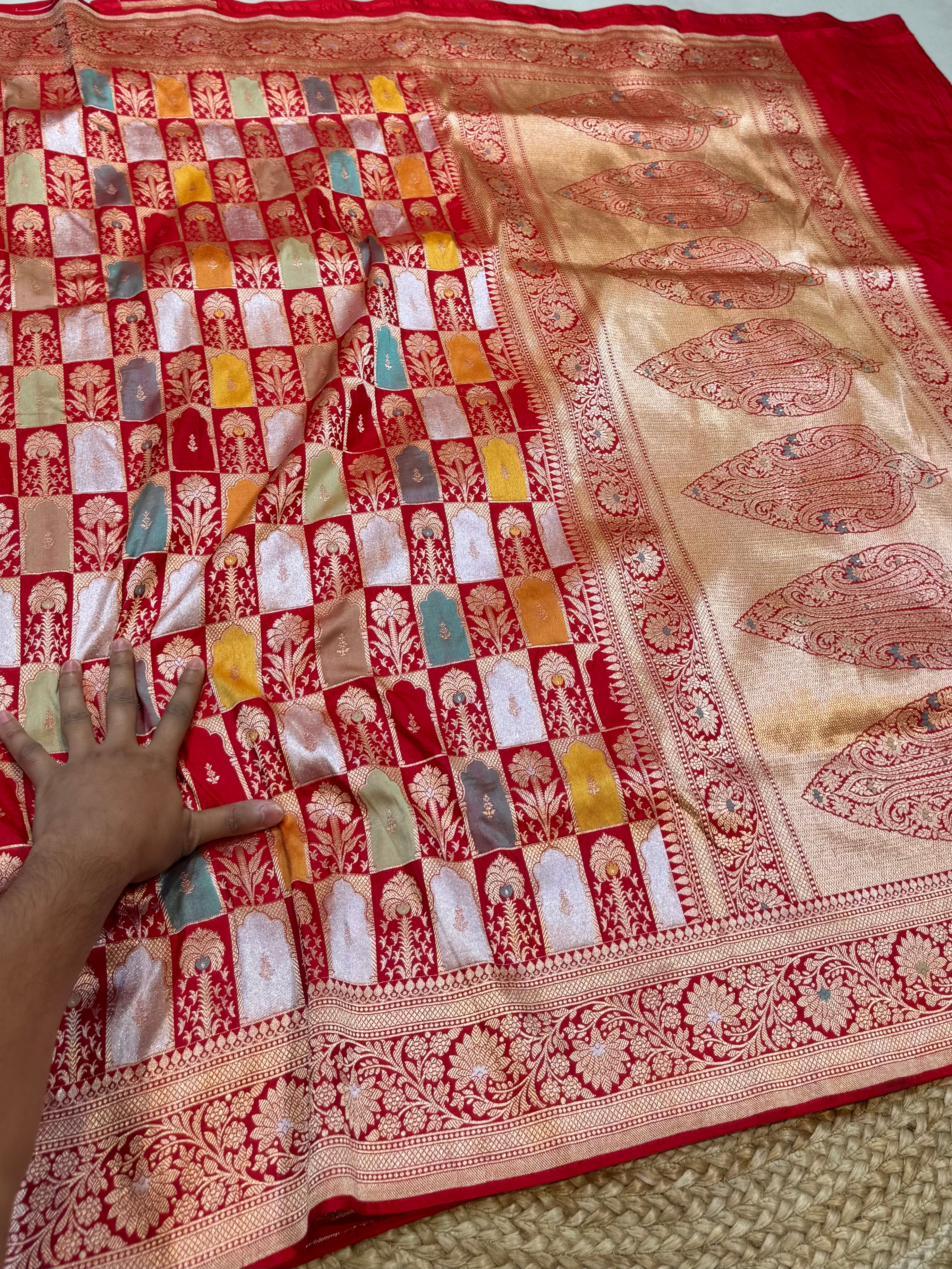 Prebook | Bridal Red 100% Pure Banaras Katan Silk Rangkaat Saree