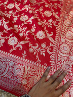 Red 100% Pure Banarasi Katan Silk Handloom Handwoven Pattu Saree