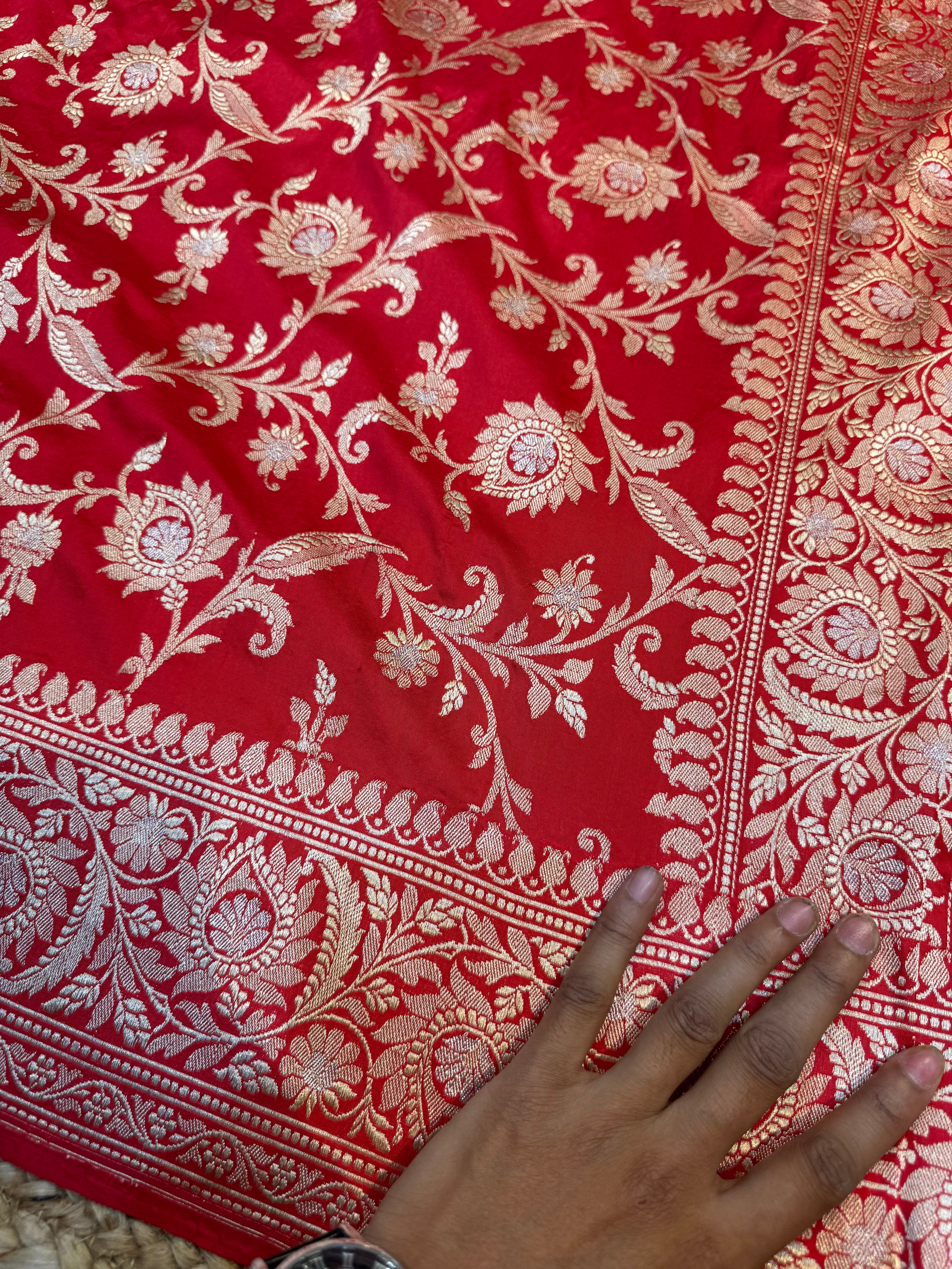 Red 100% Pure Banarasi Katan Silk Handloom Handwoven Pattu Saree