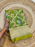 Dual Shade Green 100% Pure Banarasi Katan Silk Meenakari Saree