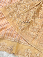 Pastel Peach 100% Pure Handloom Stripes Tissue Silk Partywear Banarasi Embroidery Lightweight Sarees
