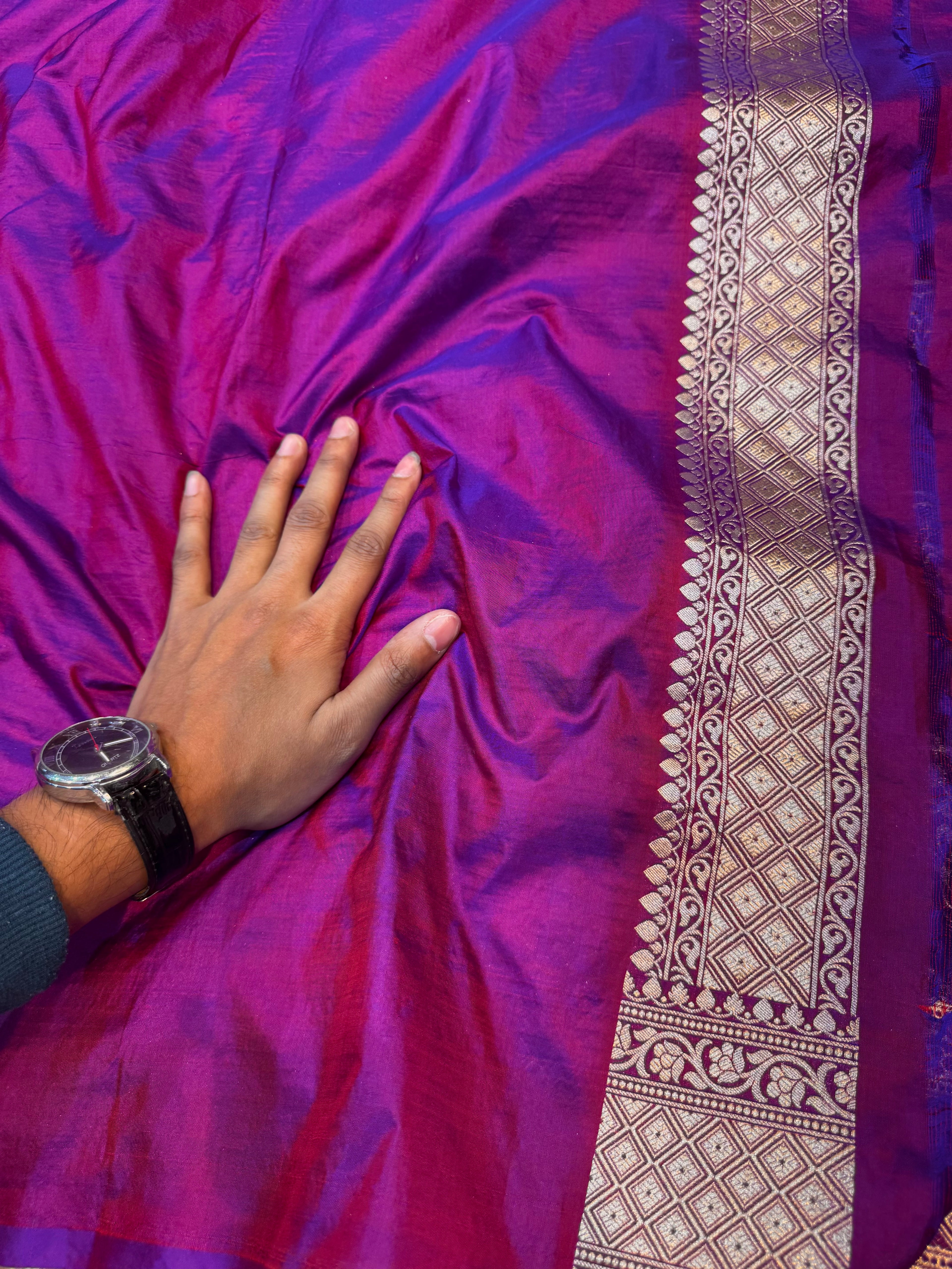 Dual Shade Wine Purple 100% Pure Banarasi Katan Silk Saree