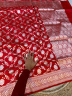 Red 100% Pure Banarasi Katan Silk Meenakari Saree