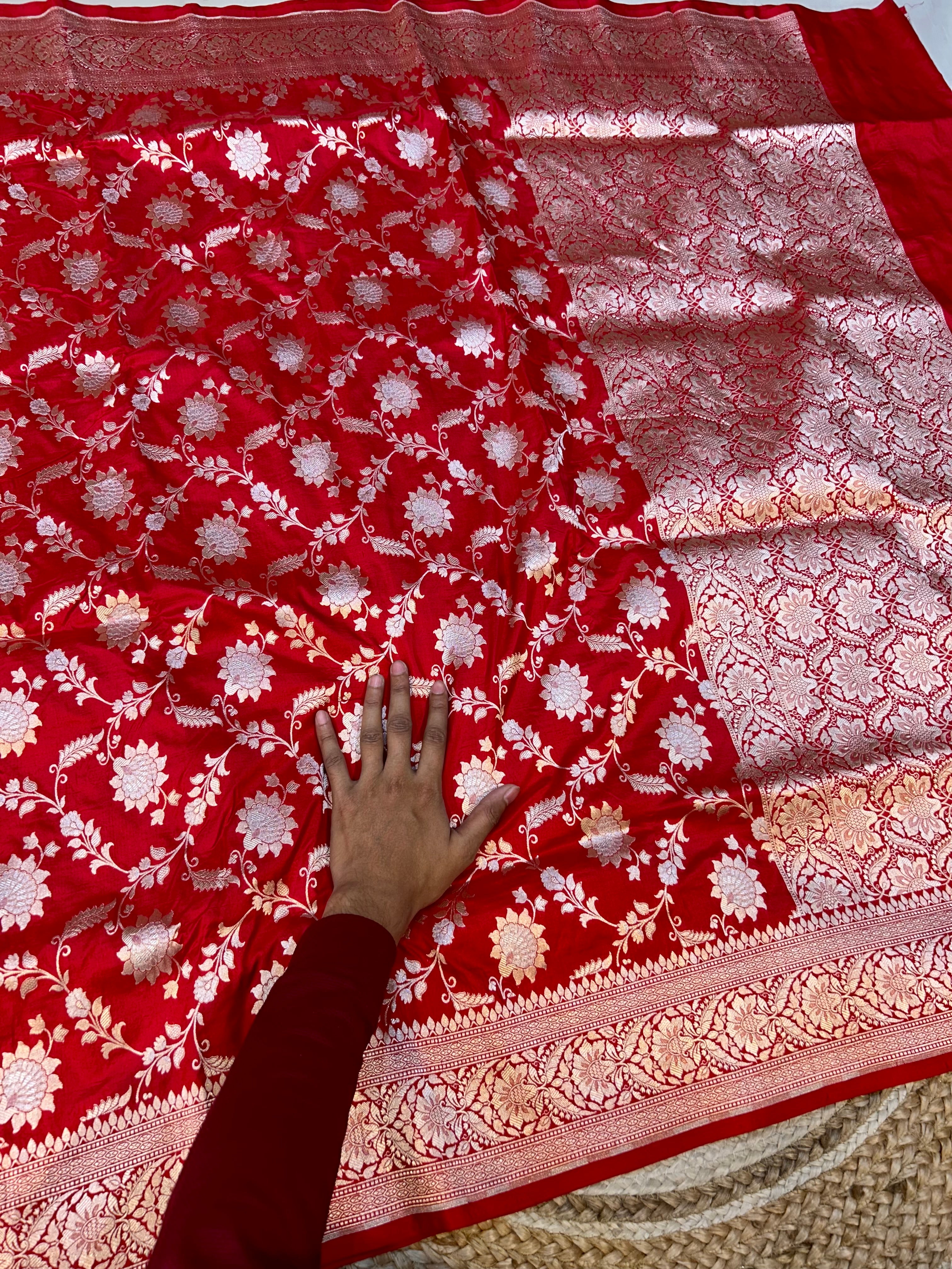 Red 100% Pure Banarasi Katan Silk Meenakari Saree