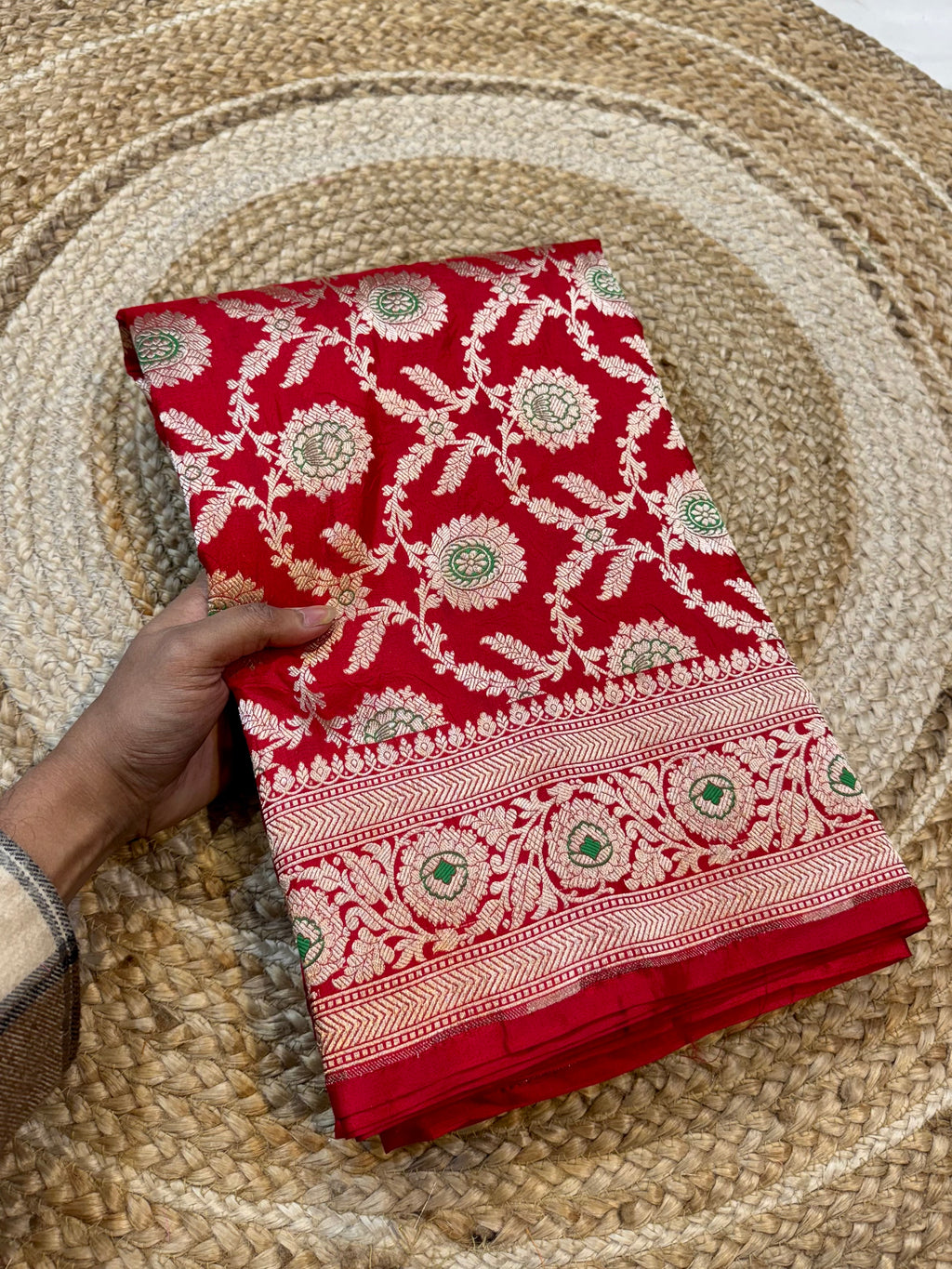 Prebook | Red 100% Pure Banarasi Katan Silk Meenakari Saree