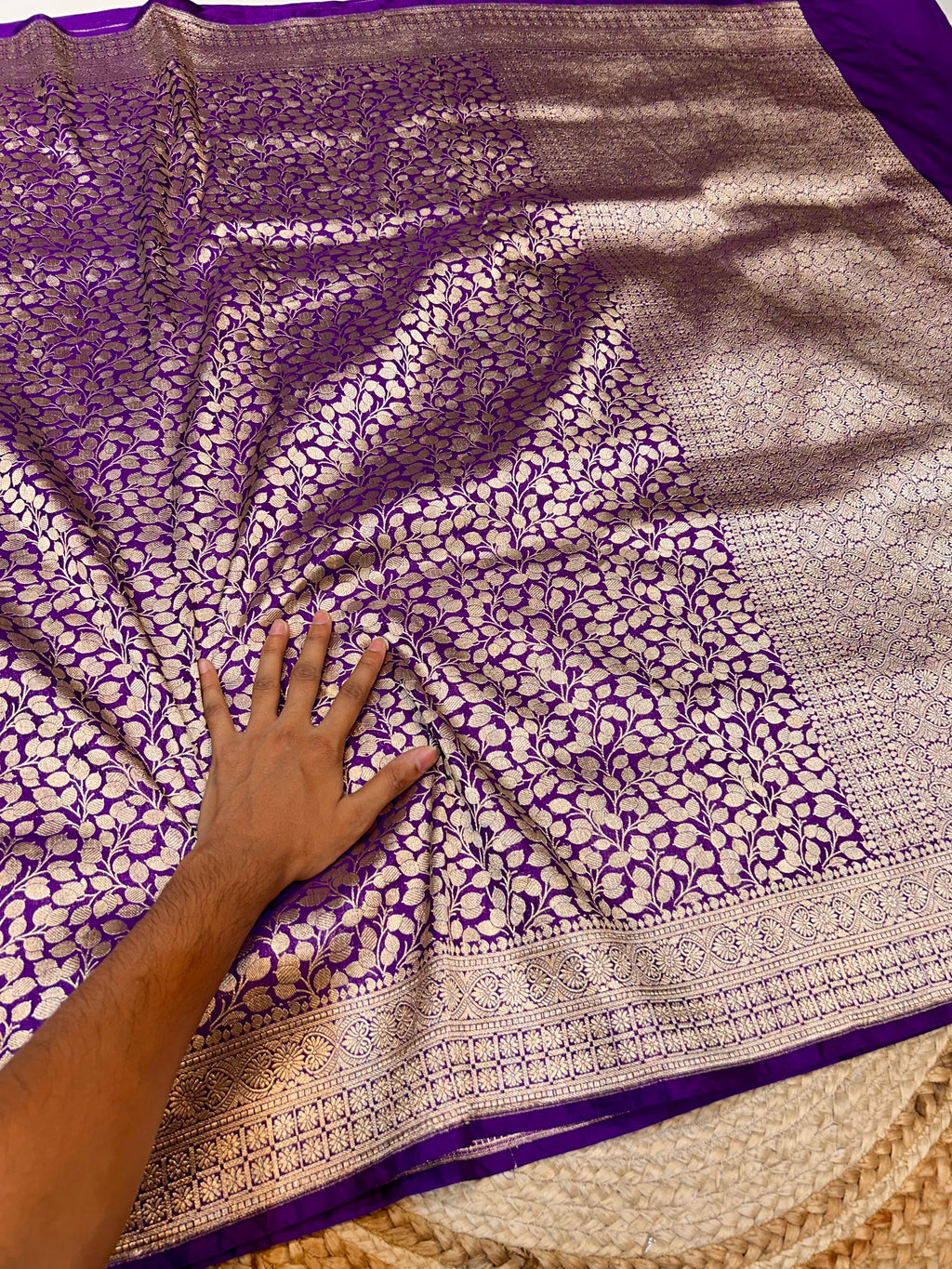 Purple 100% Pure Banarasi Katan Silk Brocade Saree