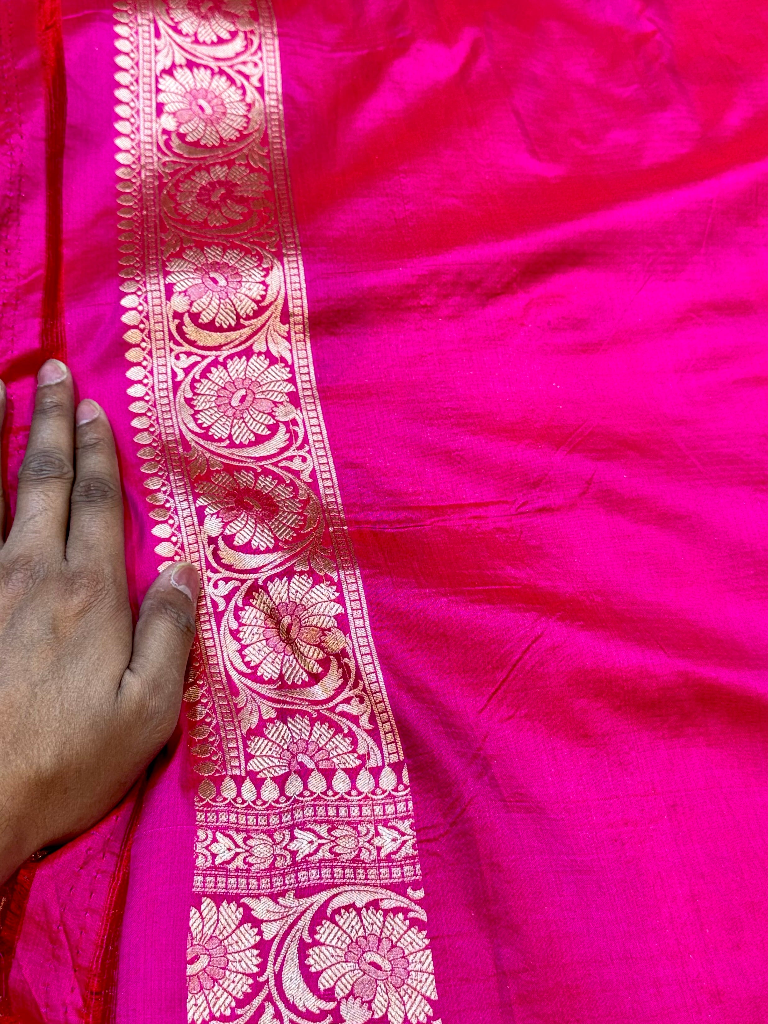 Rani Pink 100% Pure Banaras Katan Silk Rangkaat Saree
