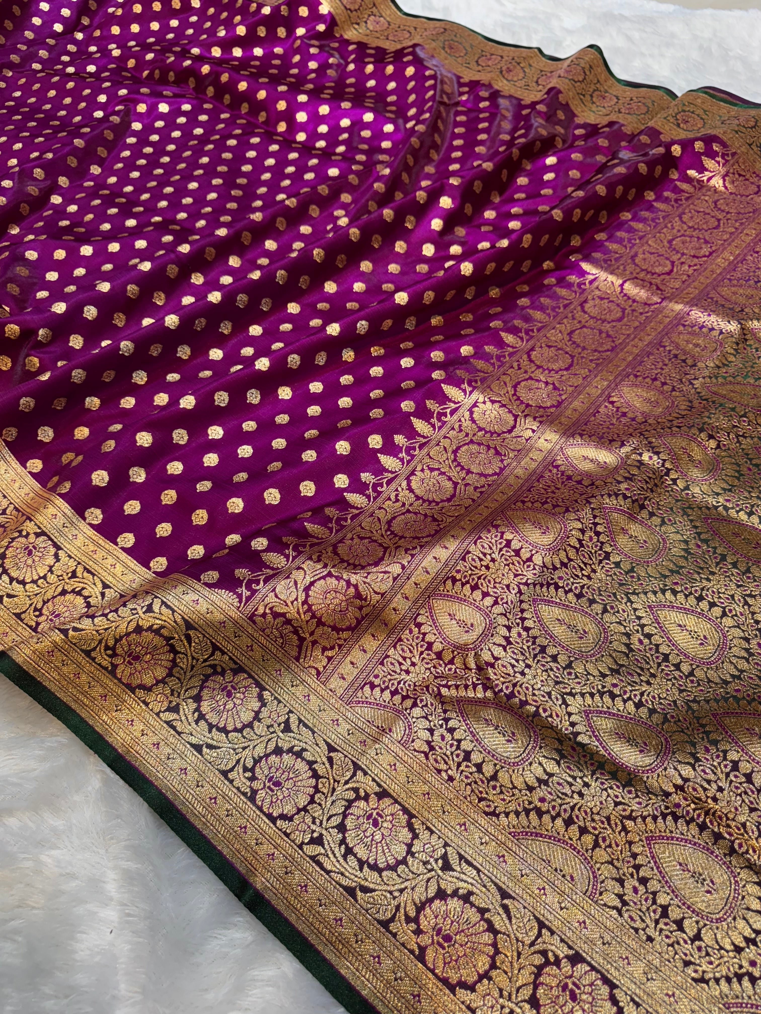Purple Banarasi Mashru Satin Silk Partywear Saree