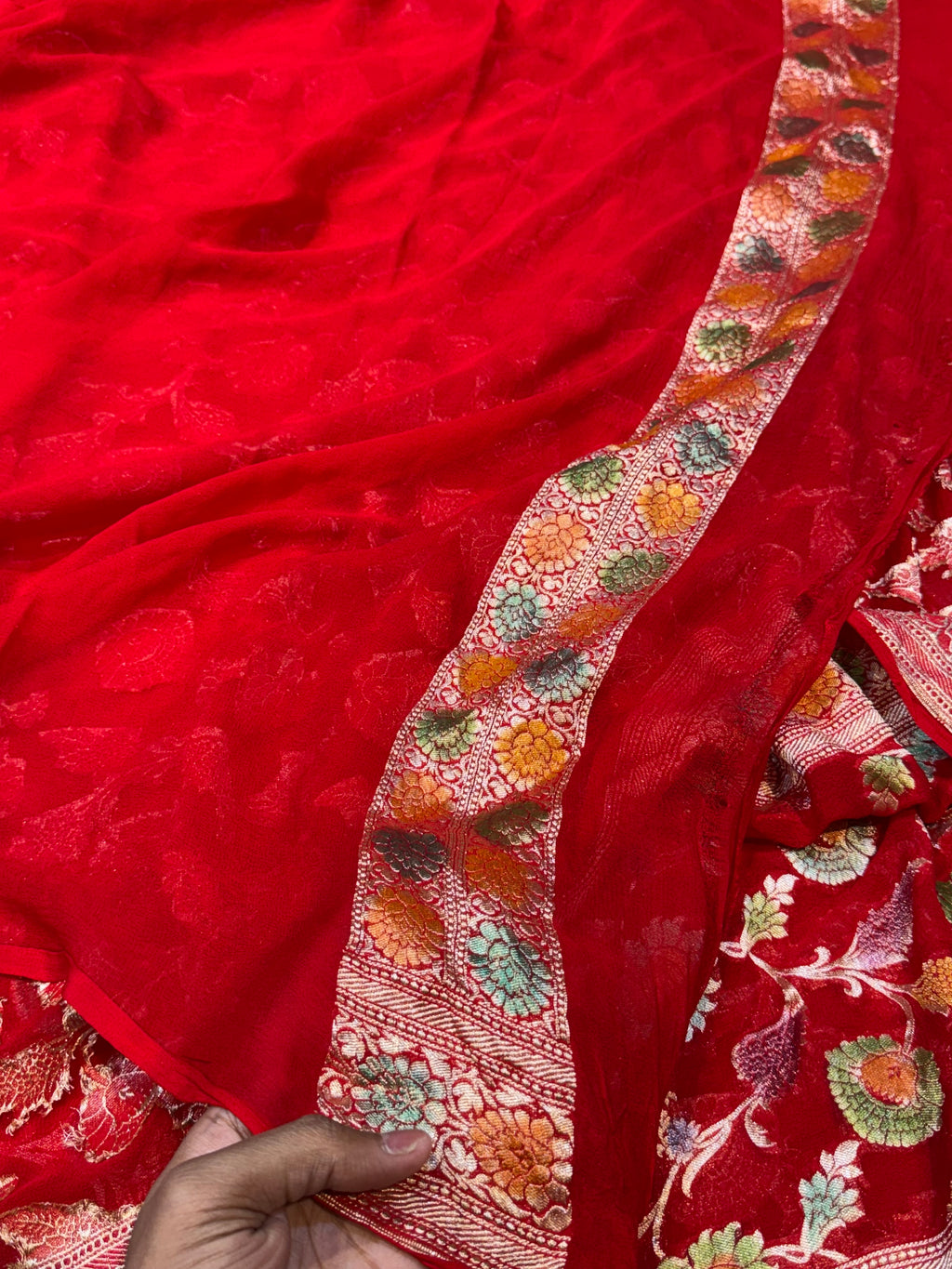 Red 100% Pure Banarasi Khaddi Georgette Meenakari Saree