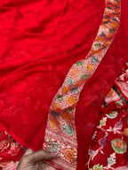 Red 100% Pure Banarasi Khaddi Georgette Meenakari Saree