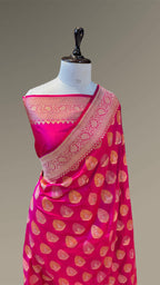 Rani Pink 100% Pure Banarasi Katan Silk Tilfi-Meenakari Saree