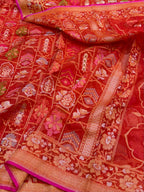 Prebook | Red Banarasi Ektara Kora Jamdani Saree