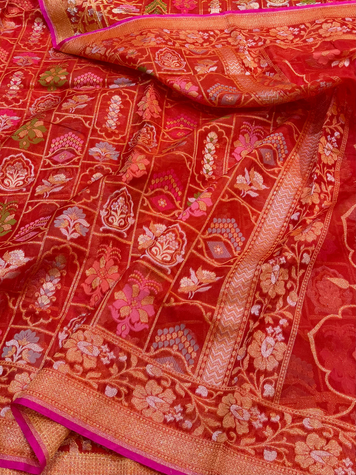 Prebook | Red Banarasi Ektara Kora Jamdani Saree