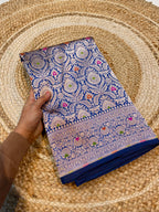 Royal Blue 100% Pure Banarasi Katan Silk Meenakari Brocade Saree