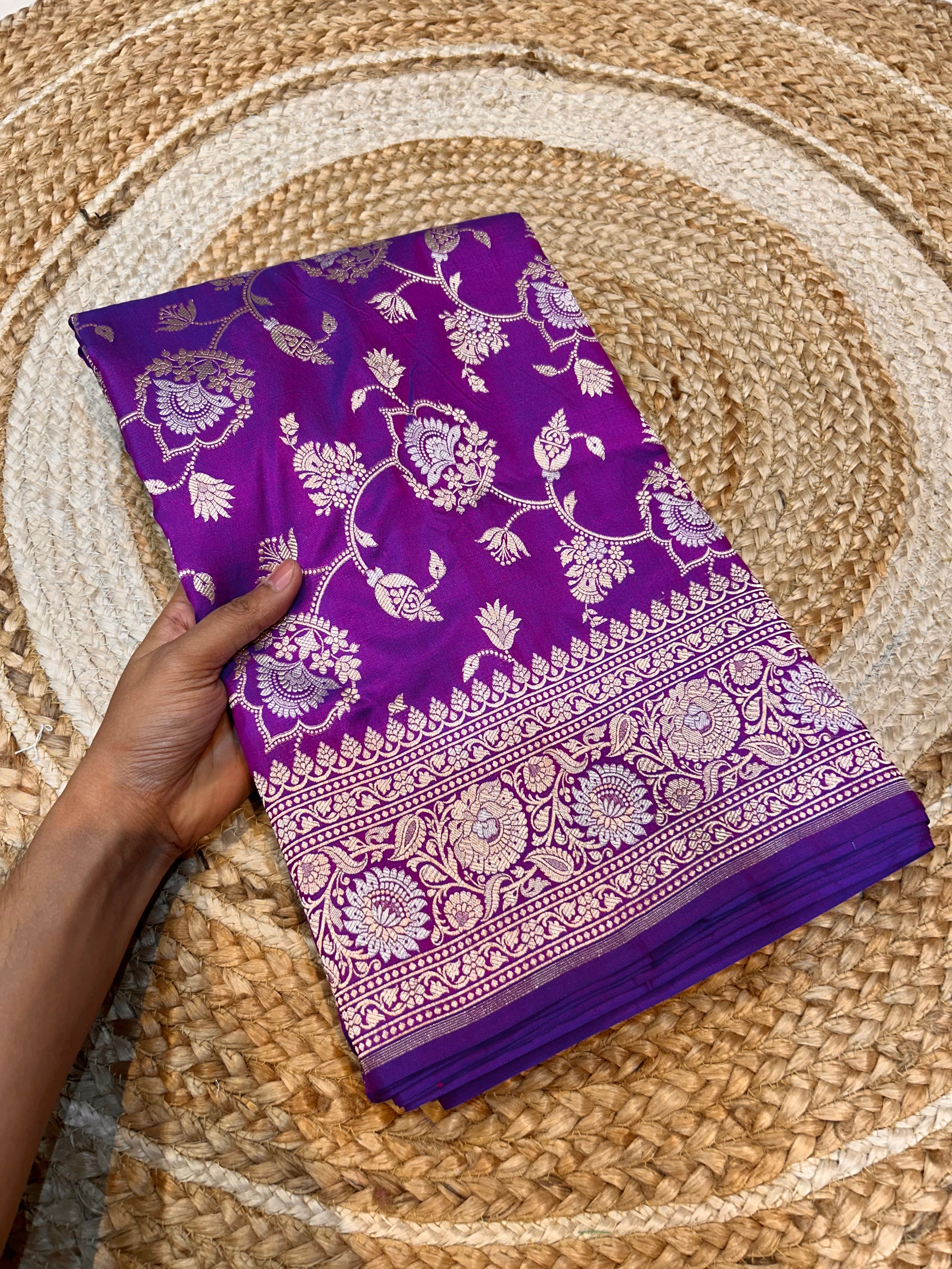 Dual Shade Purple 100% Pure Banarasi Katan Silk Meenakari Saree