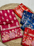 Prebook | Rani Pink 100% Pure Banarasi Poona Silk Raw Mango Saree