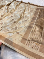Beige Banarasi SemiKatan Silk Partywear Saree