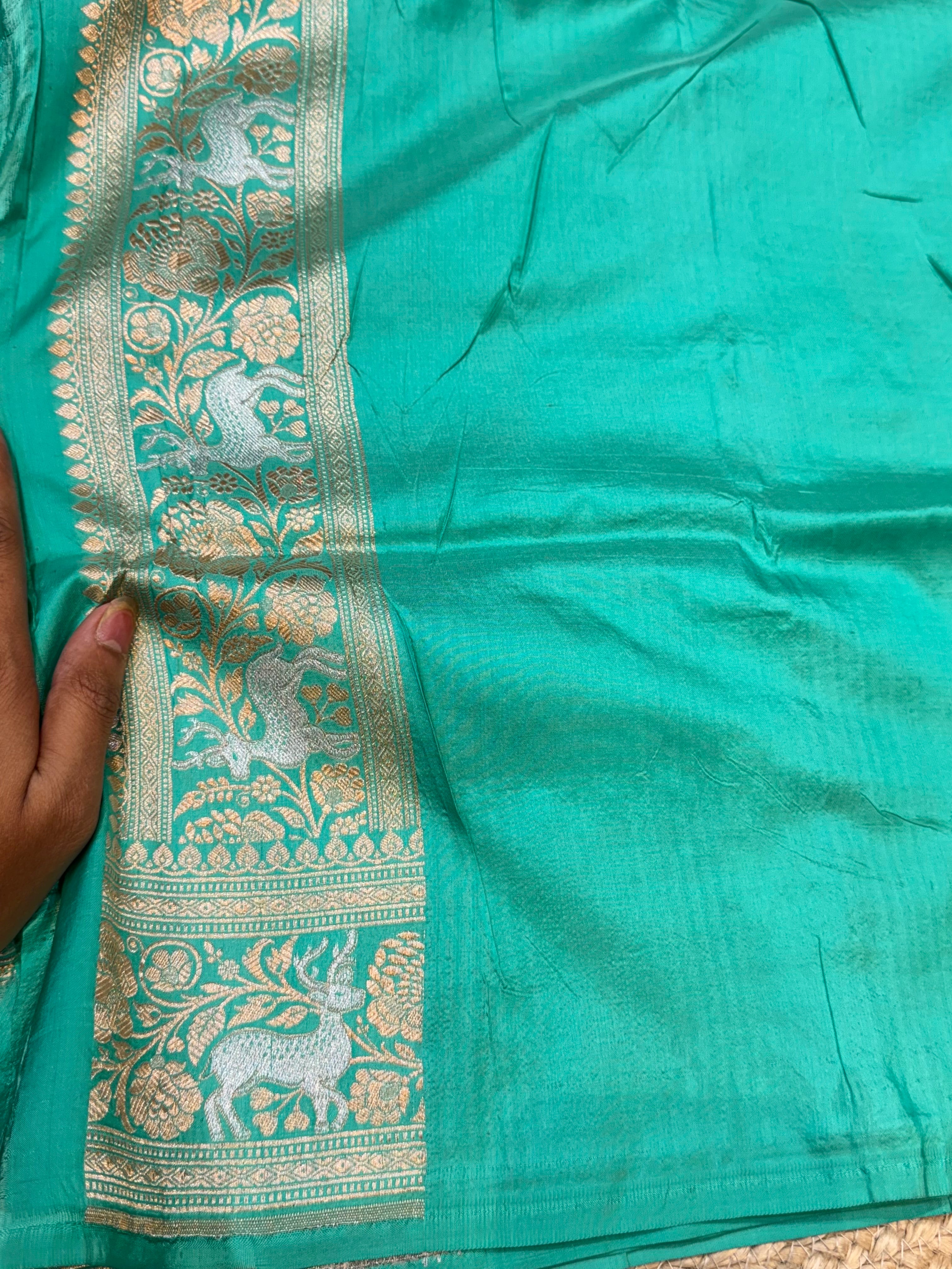 Cyan Blue 100% Pure Banarasi Katan Silk Meenakari Saree
