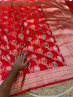 Red 100% Pure Banarasi Katan Silk Meenakari Saree