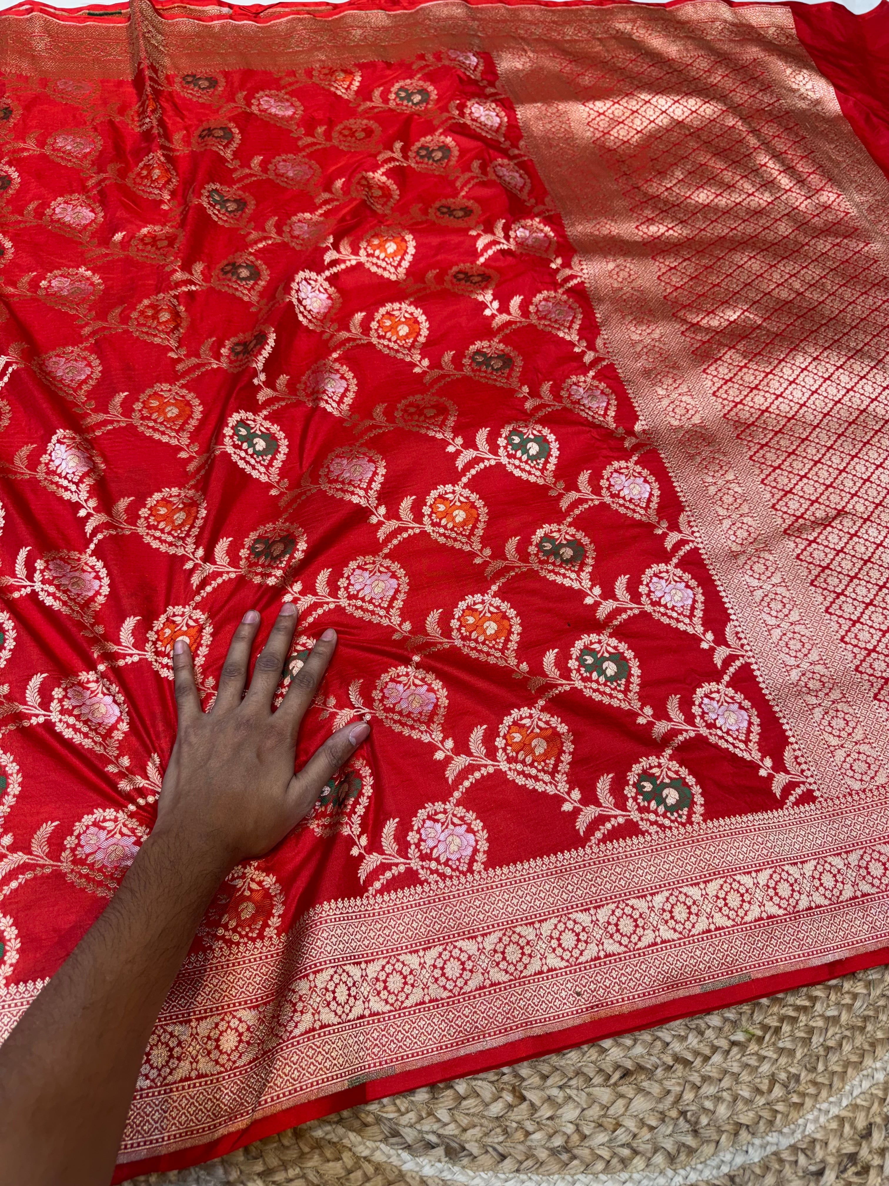 Red 100% Pure Banarasi Katan Silk Meenakari Saree