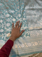 Prebook | Powder Blue 100% Pure Banarasi Katan Silk Saree