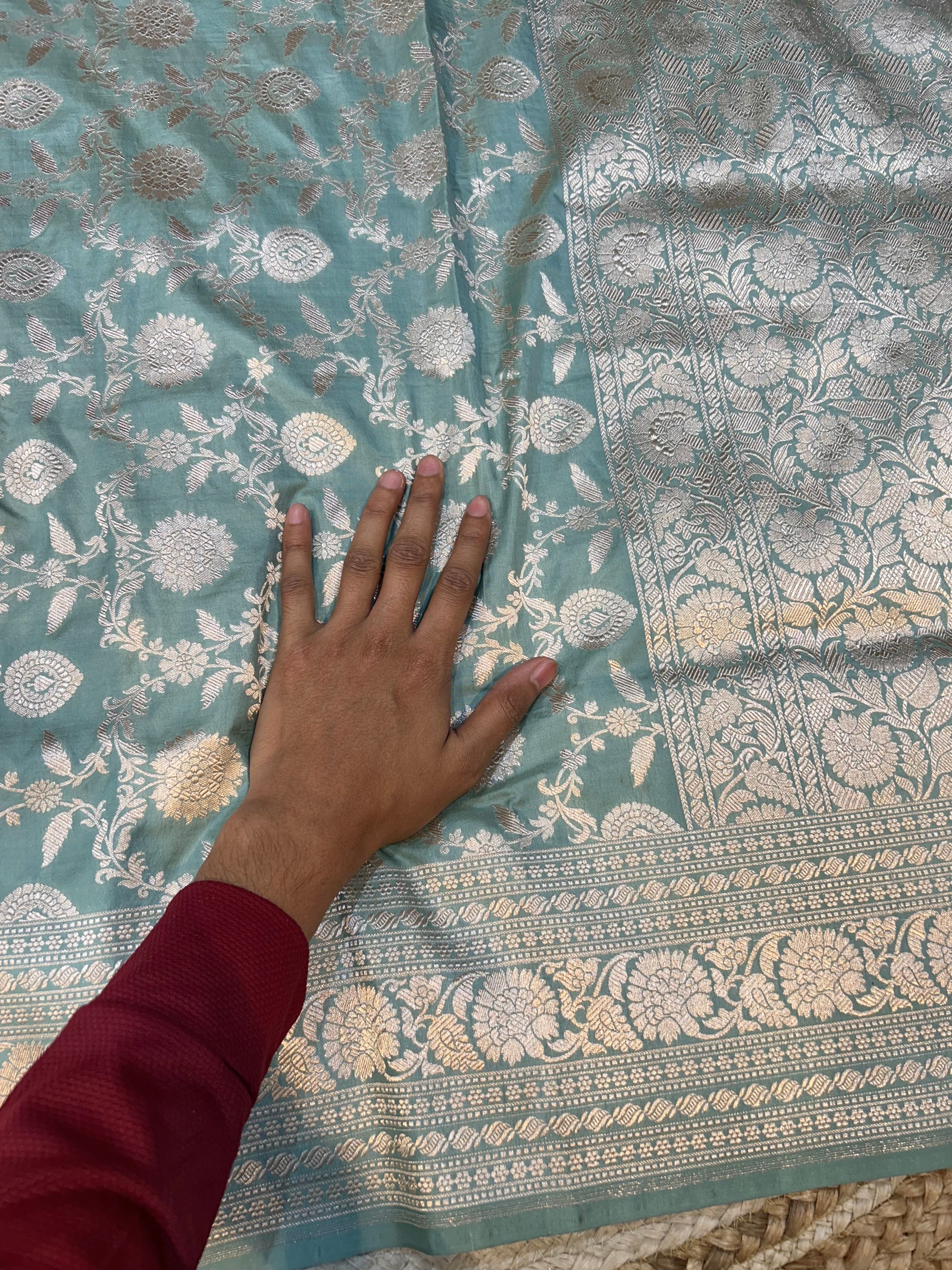 Prebook | Powder Blue 100% Pure Banarasi Katan Silk Saree