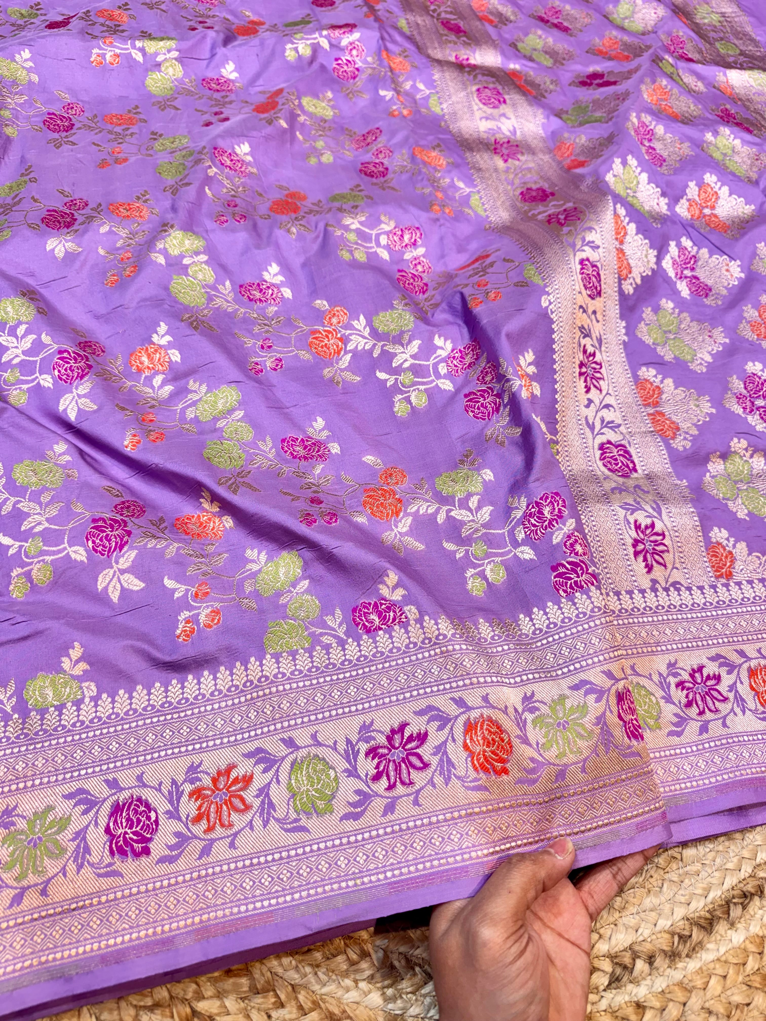 Prebook | Lavender 100% Pure Banarasi Katan Silk Meenakari Saree