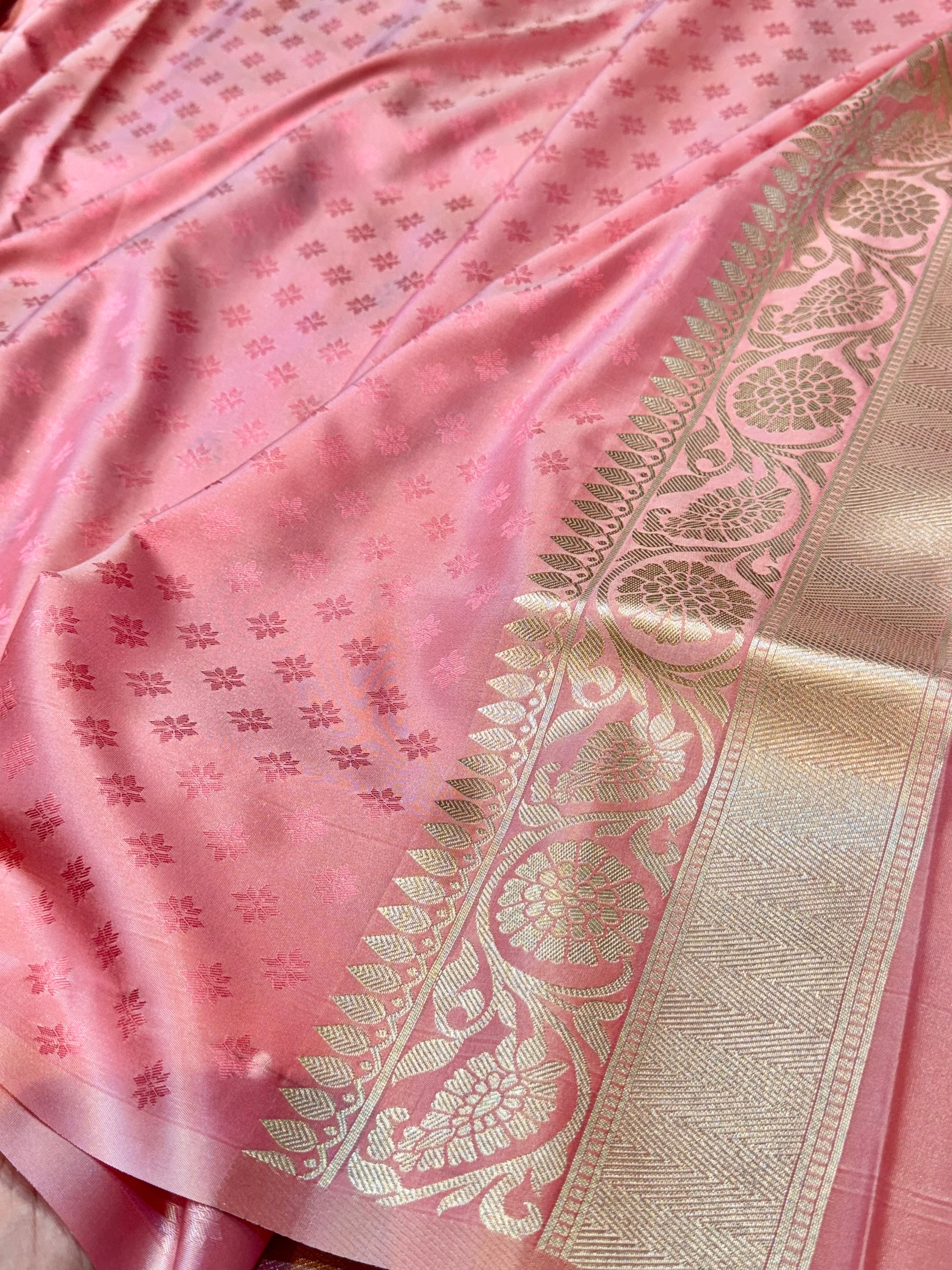 Baby Pink Banarasi SemiKatan Silk Partywear Saree