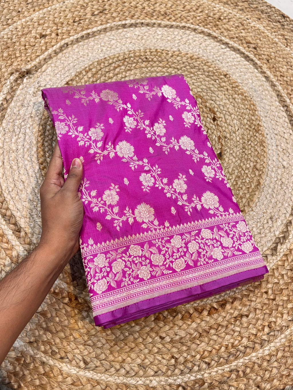 Fuscia Pink 100% Pure Banarasi Katan Silk Saree