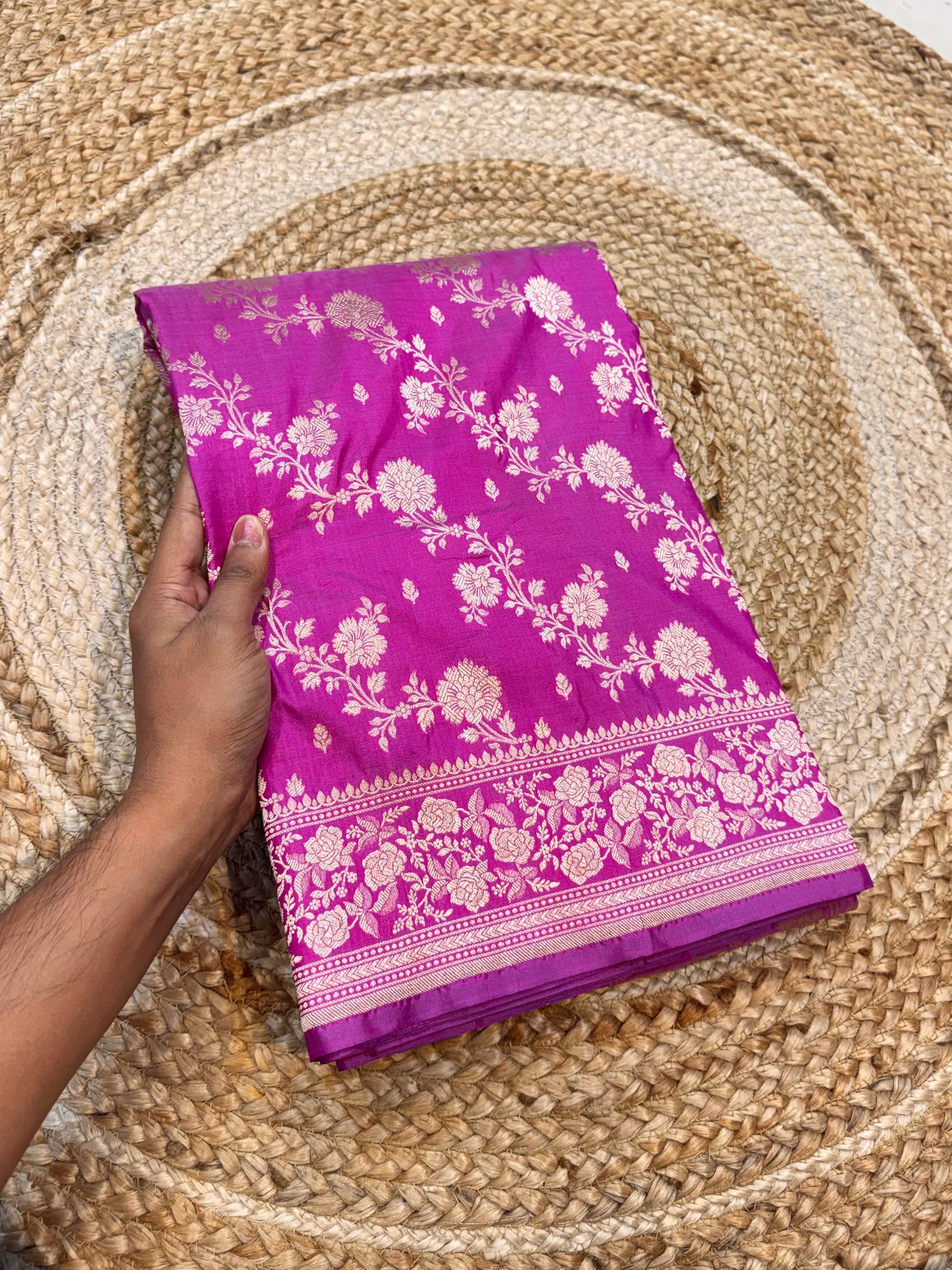 Fuscia Pink 100% Pure Banarasi Katan Silk Saree