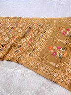 Beige 100% Pure Ektara Banarasi Cotton Jamdani Saree