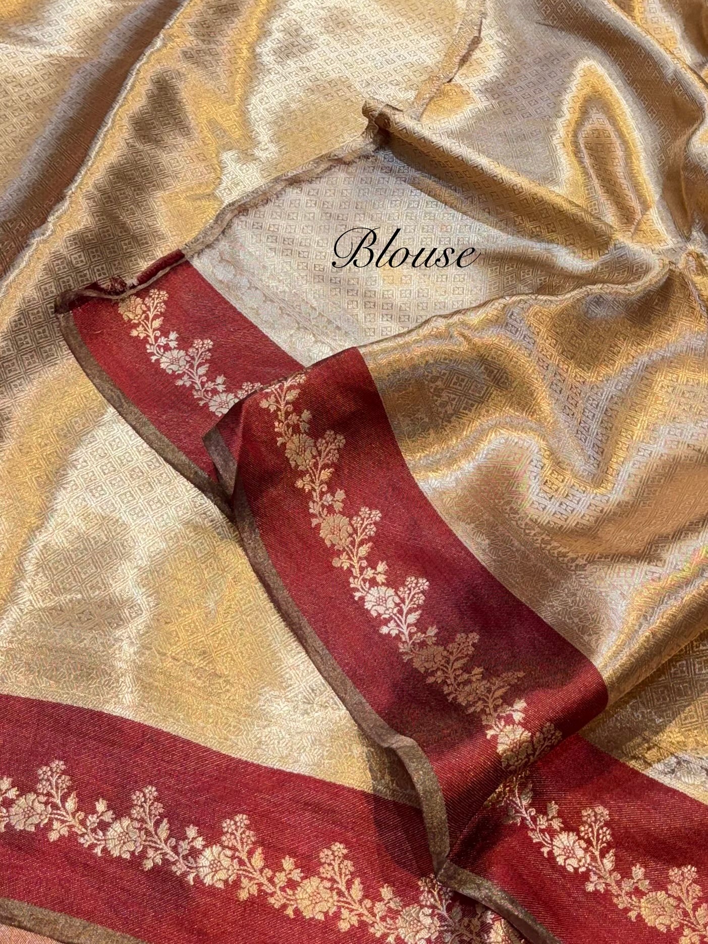 Maroon 100% Pure Banarasi Molten Tissue Silk Brocade Saree