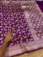 Wine Purple 100% Pure Banarasi Katan Silk Meenakari Saree