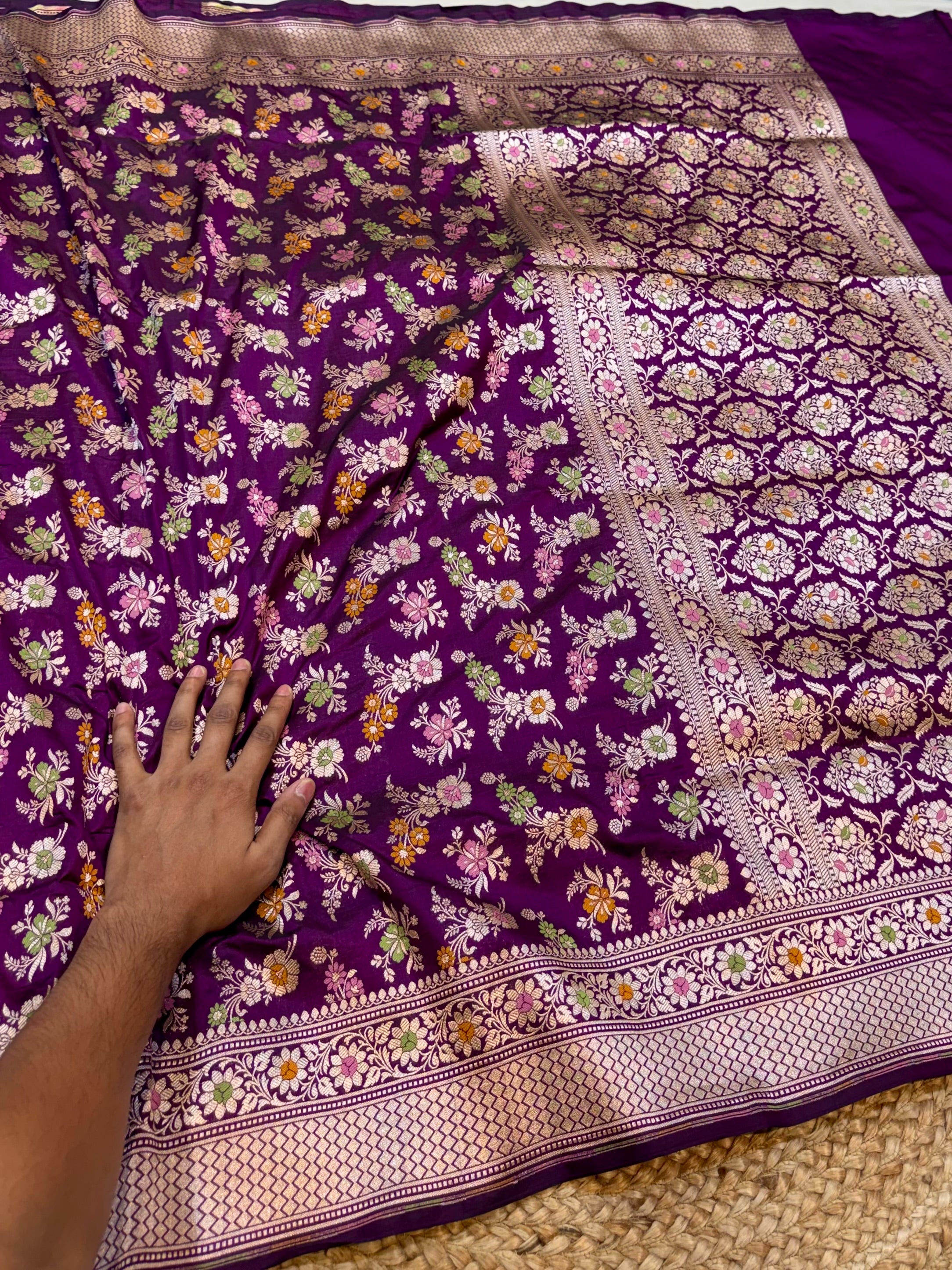 Wine Purple 100% Pure Banarasi Katan Silk Meenakari Saree