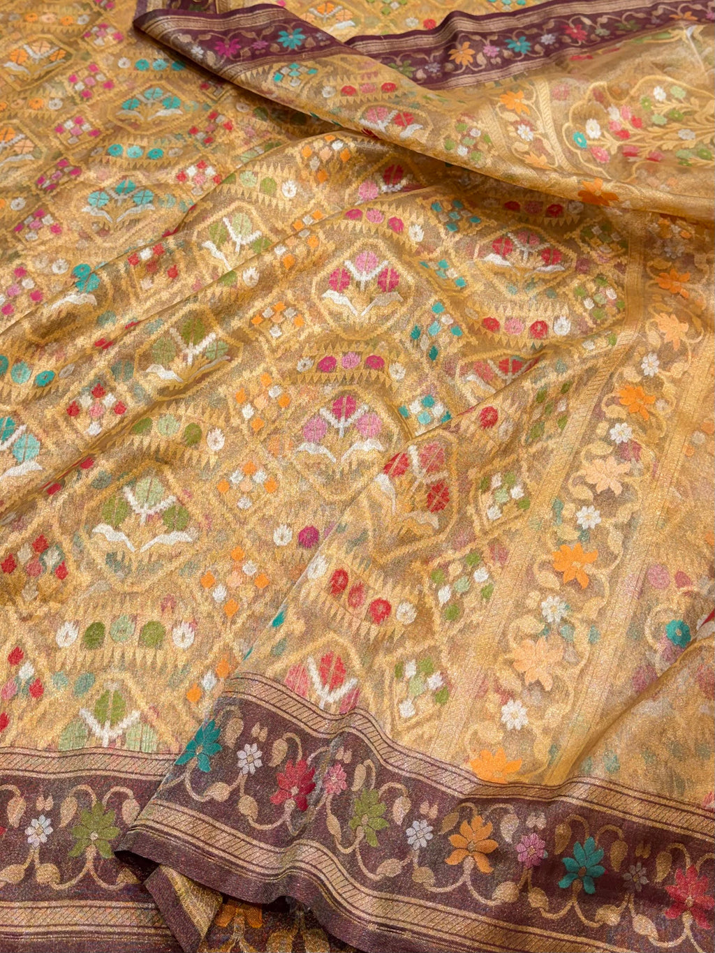 Diamond Golden Pure Ektara Banarasi Tissue Jamdani Saree