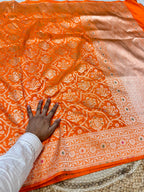 Prebook | Fanta Orange 100% Pure Banarasi Katan Silk Meenakari Saree