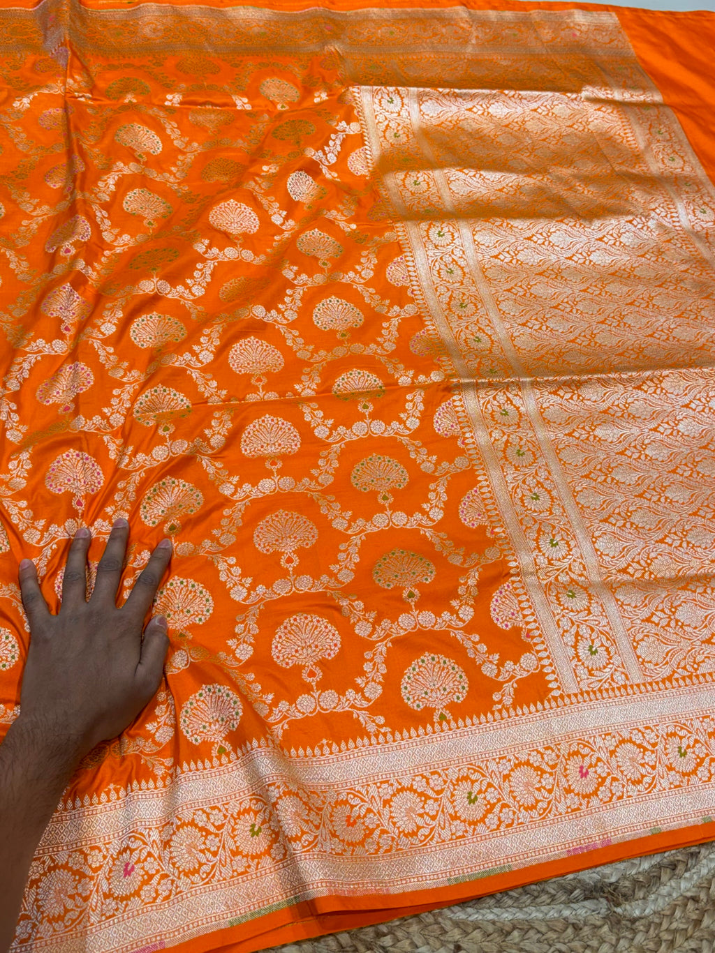 Fanta Orange 100% Pure Banarasi Katan Silk Meenakari Saree